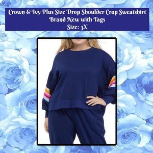 Crown & Ivy Plus Size Drop Shoulder Crop Sweatshirt 3X